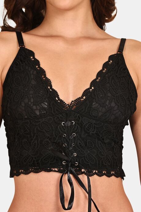 Prettycat Crop Top Bralette With Lace-Up Front Closure - Black — image 5