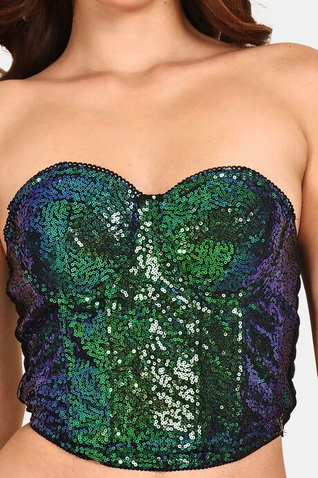 Prettycat Corset Luxury Crop Top Bralette For Nightclub & Party - Green — image 5