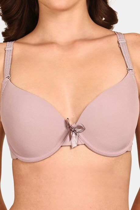 Prettycat Women Lightly Padded Underwire Plunge Bra With Bow - Mauve — image 5