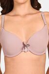 Prettycat Women Lightly Padded Underwire Plunge Bra With Bow - Mauve — thumbnail 5