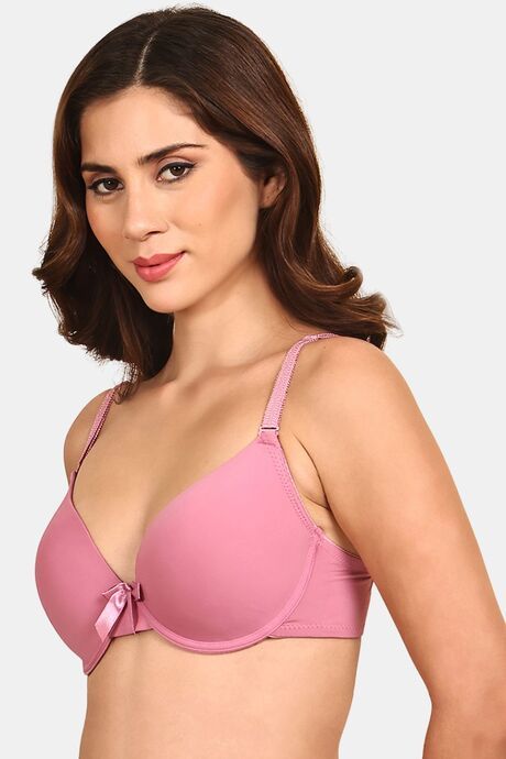 Prettycat Women Lightly Padded Underwire Plunge Bra With Bow - Pink — image 2