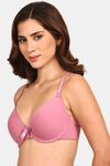 Prettycat Women Lightly Padded Underwire Plunge Bra With Bow - Pink — thumbnail 2