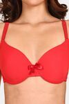 Prettycat Women Lightly Padded Underwire Plunge Bra With Bow - Red — thumbnail 5