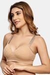 Prettycat Women Lightly Padded T-Shirt Bra With Rhinestone Strap - Beige — thumbnail 2