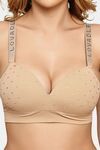 Prettycat Women Lightly Padded T-Shirt Bra With Rhinestone Strap - Beige — thumbnail 5