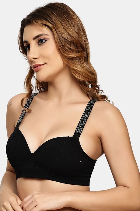 Prettycat Women Lightly Padded T-Shirt Bra With Rhinestone Strap - Black — image 2