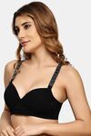 Prettycat Women Lightly Padded T-Shirt Bra With Rhinestone Strap - Black — thumbnail 2