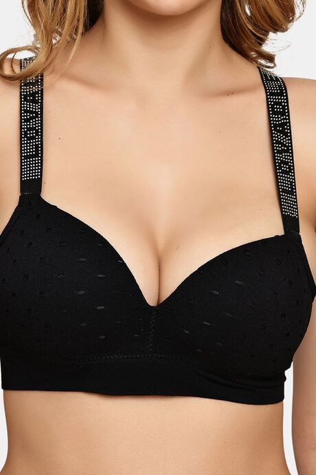 Prettycat Women Lightly Padded T-Shirt Bra With Rhinestone Strap - Black — image 5