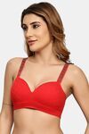 Prettycat Women Lightly Padded T-Shirt Bra With Rhinestone Strap - Red — thumbnail 2