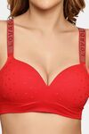 Prettycat Women Lightly Padded T-Shirt Bra With Rhinestone Strap - Red — thumbnail 5