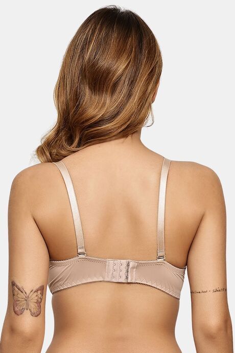 Prettycat Lightly Padded Underwire T-Shirt Bra With Floral Lace - Beige — image 3