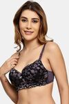 Prettycat Lightly Padded Underwire T-Shirt Bra With Floral Lace - Grey — thumbnail 2