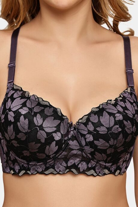 Prettycat Lightly Padded Underwire T-Shirt Bra With Floral Lace - Grey — image 5