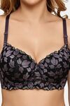 Prettycat Lightly Padded Underwire T-Shirt Bra With Floral Lace - Grey — thumbnail 5