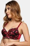Prettycat Lightly Padded Underwire T-Shirt Bra With Floral Lace - Red — thumbnail 2