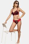 Prettycat Lightly Padded Underwire T-Shirt Bra With Floral Lace - Red — thumbnail 4