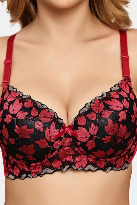 Prettycat Lightly Padded Underwire T-Shirt Bra With Floral Lace - Red — image 5