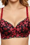 Prettycat Lightly Padded Underwire T-Shirt Bra With Floral Lace - Red — thumbnail 5