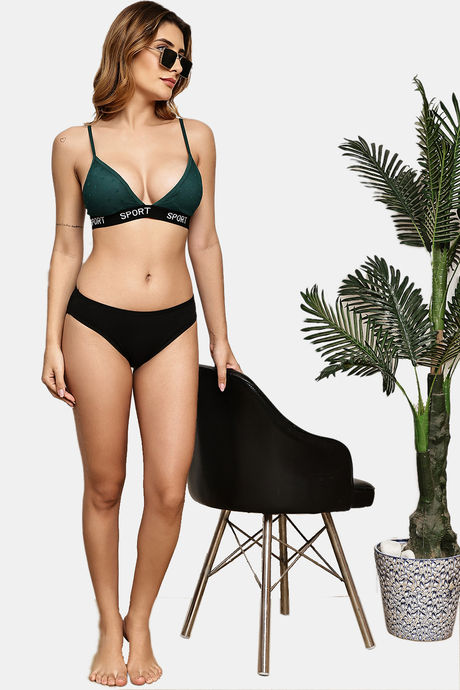 Prettycat Lightly Padded Nonwired Triangle Cup Bralette For Women - Green — image 4