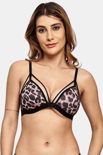 model image of Prettycat Leopard Print Strappy Triangle Bra For Women - Brown