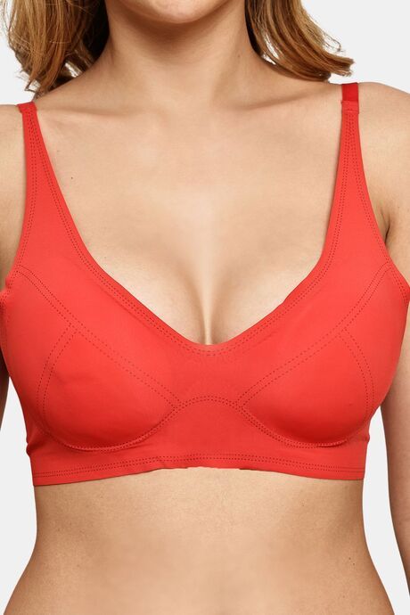 Prettycat Wireless Removable Cup Sports Bra For Women - Red — image 5