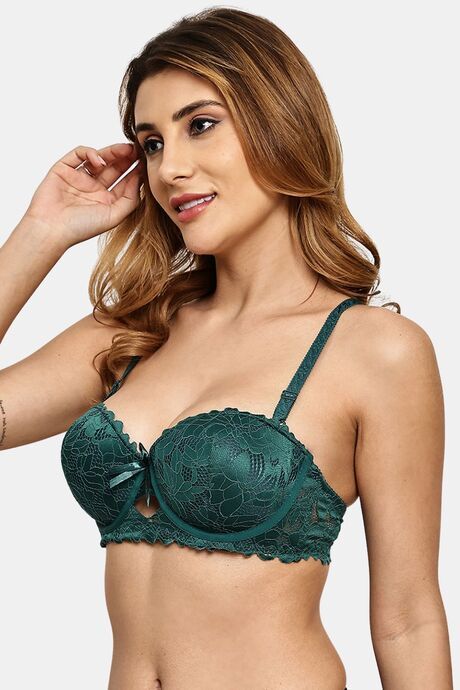 Prettycat Pushup Padded Underwire Lace Bra For Women - Green — image 2