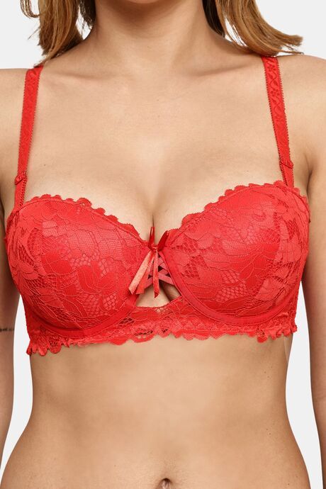 Prettycat Pushup Padded Underwire Lace Bra For Women - Red — image 5