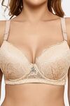 Prettycat Underwire Floral Lace T-Shirt For Women  - Beige — thumbnail 5