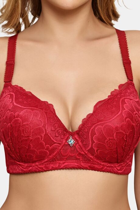 Prettycat Underwire Floral Lace T-Shirt For Women  - Red — image 5