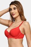 Prettycat Pushup Padded Underwire Lace T-Shirt Bra For Women - Red — thumbnail 2