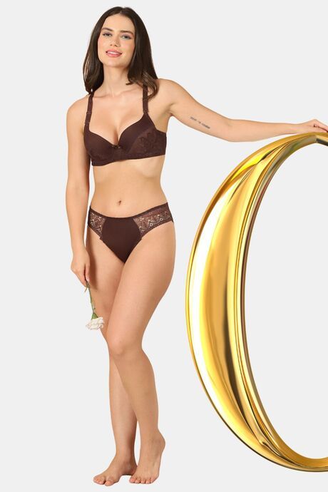 PrettyCat Mid Rise Sexy Lace Bikini Panty  - Brown — image 4