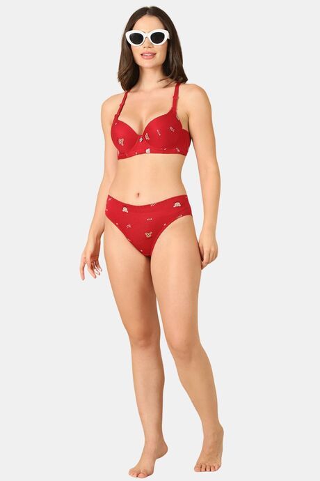 PrettyCat Mid Rise Sexy Printed Bikini Panty  - Maroon — image 4
