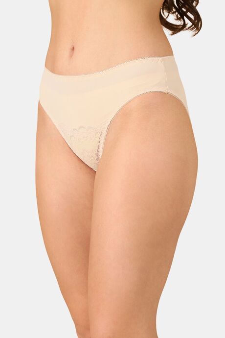 PrettyCat Mid Rise Sexy Lace Bikini Panty  - Beige — image 3