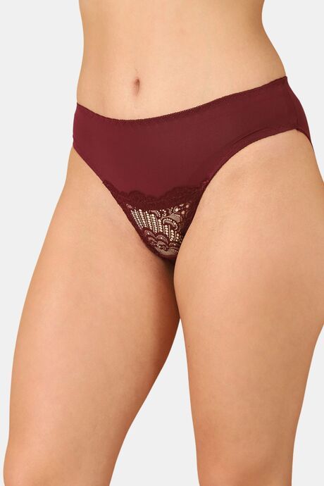 PrettyCat Mid Rise Sexy Lace Bikini Panty  - Wine — image 3