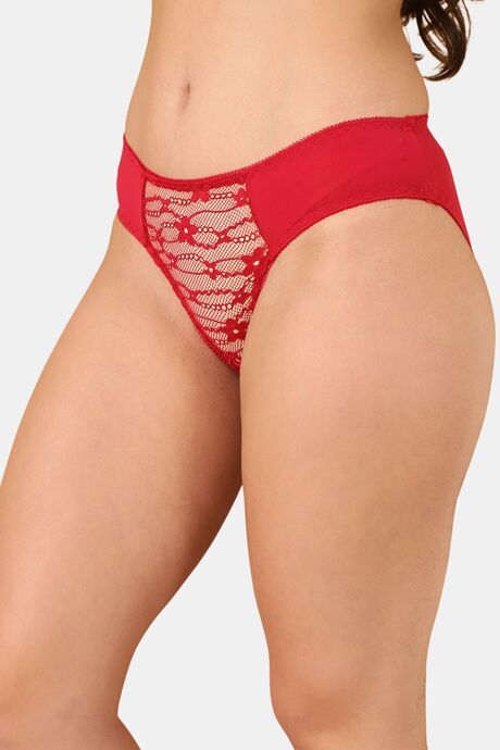 PrettyCat Mid Rise Sexy Lace Bikini Panty  - Red — image 3