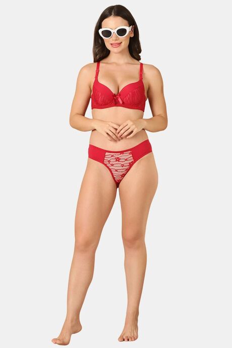 PrettyCat Mid Rise Sexy Lace Bikini Panty  - Red — image 4