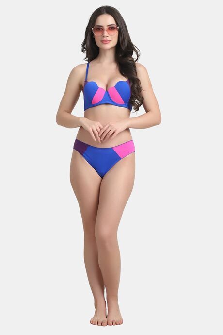 PrettyCat Women’s Mid Rise Colorblock Bikini Panty - Blue — image 4