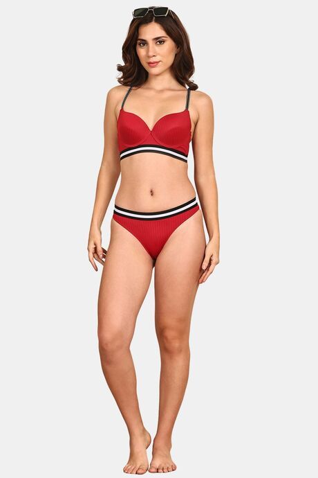 PrettyCat Mid Rise Sexy Stripped Panty  - Red — image 4