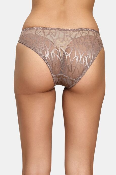 PrettyCat Sheer Mesh Mid-Rise Panty With Abstract Print - Brown — image 2
