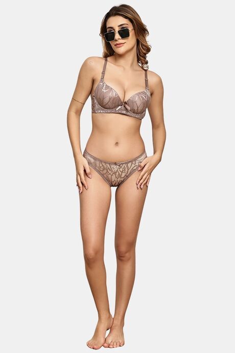 PrettyCat Sheer Mesh Mid-Rise Panty With Abstract Print - Brown — image 4
