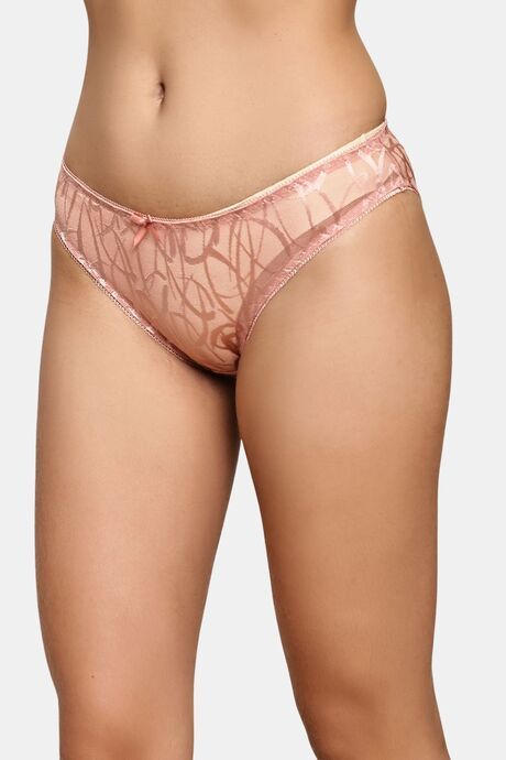 PrettyCat Sheer Mesh Mid-Rise Panty With Abstract Print - Peach — image 3