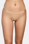 PrettyCat Chic Low Rise Bikini Panty with Rhinestone Strap Detail - Beige — thumbnail 1
