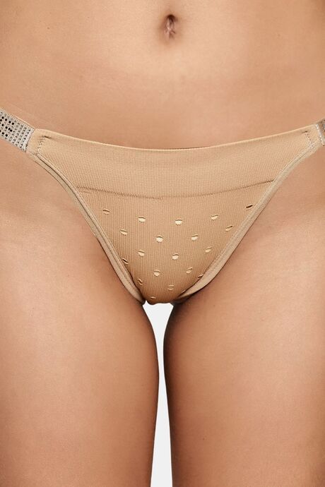 PrettyCat Chic Low Rise Bikini Panty with Rhinestone Strap Detail - Beige — image 5
