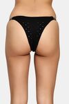 PrettyCat Chic Low Rise Bikini Panty with Rhinestone Strap Detail - Black — thumbnail 2