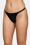 PrettyCat Chic Low Rise Bikini Panty with Rhinestone Strap Detail - Black — thumbnail 3