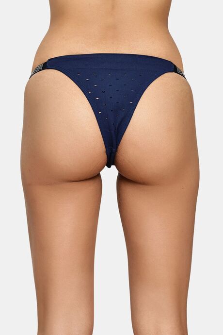 PrettyCat Chic Low Rise Bikini Panty with Rhinestone Strap Detail - Blue — image 2