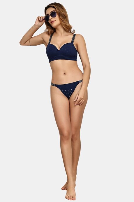 PrettyCat Chic Low Rise Bikini Panty with Rhinestone Strap Detail - Blue — image 4
