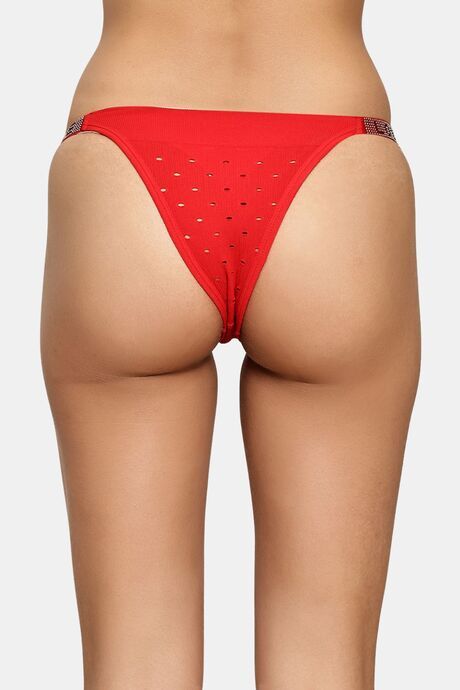 PrettyCat Chic Low Rise Bikini Panty with Rhinestone Strap Detail - Red — image 2