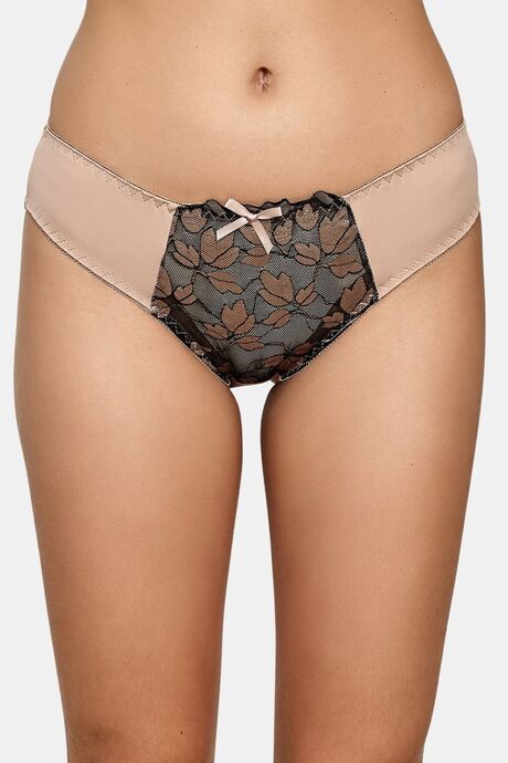 PrettyCat Romantic Floral Mesh Panel Panty  - Beige — image 2