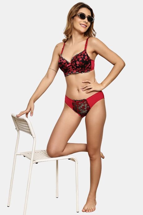 PrettyCat Romantic Floral Mesh Panel Panty  - Red — image 4